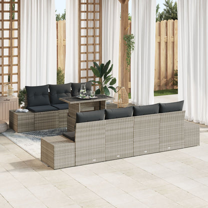 8-Delige Tuin Sofa Set Met Kussens Lichtgrijs Poly Rattan