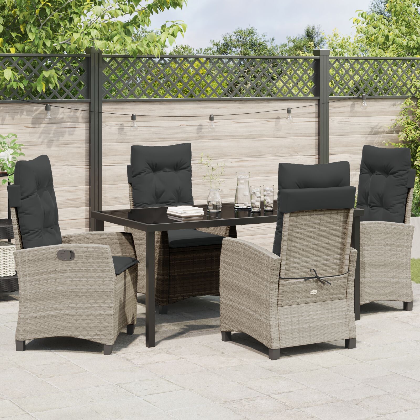 5-Delige Tuin Eetset Met Kussens Lichtgrijs Poly Rattan.