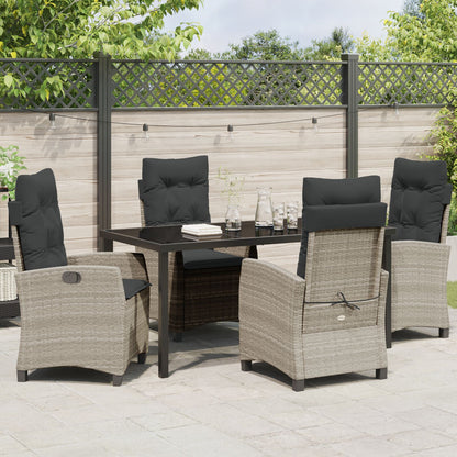 5-Delige Tuin Eetset Met Kussens Lichtgrijs Poly Rattan.