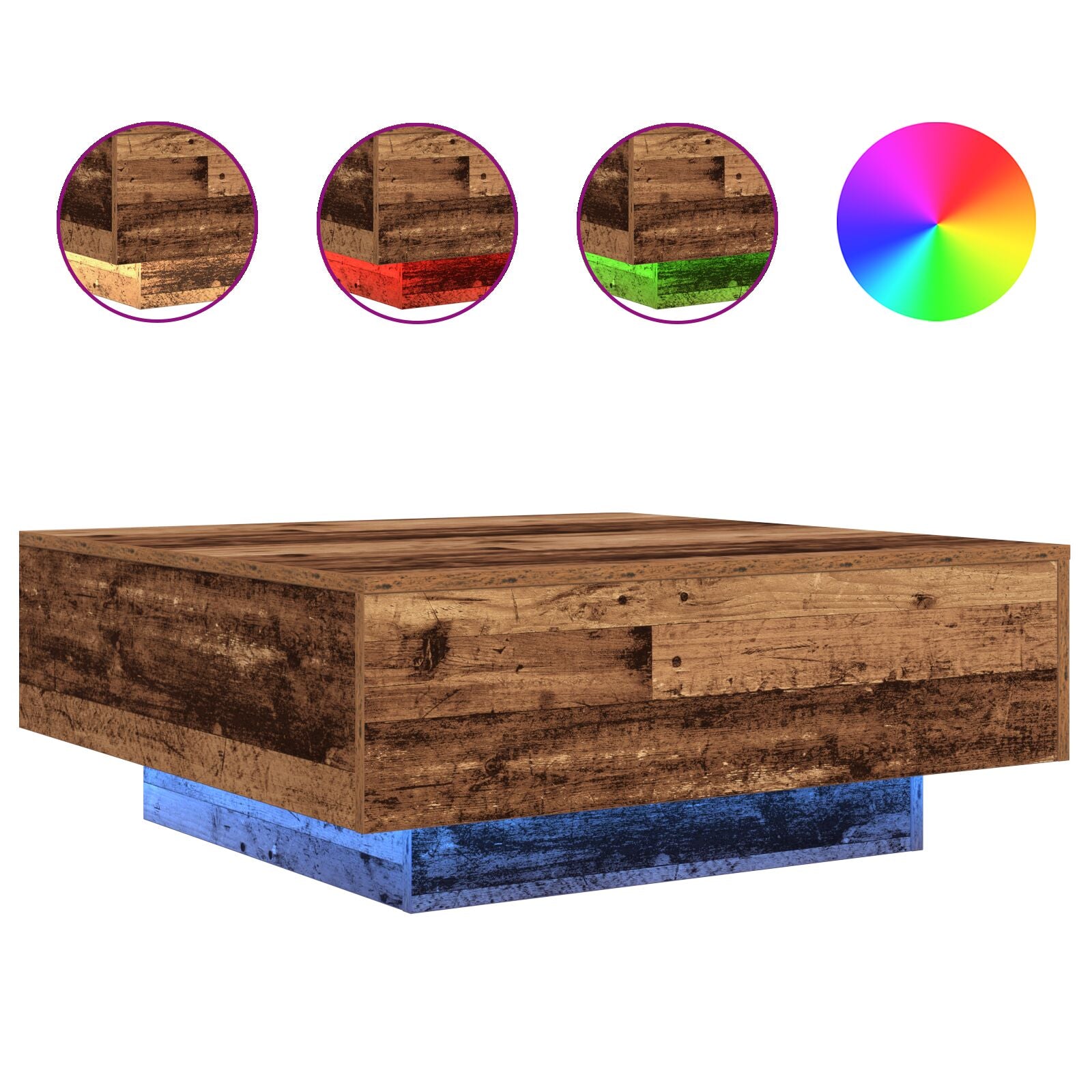 Salontafel Met Led-Verlichting Oud Hout 80X80X31 Cm