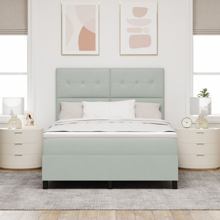 Boxspringbed Met Matras Lichtgrijs 160X200 Cm Fluweel Blauw