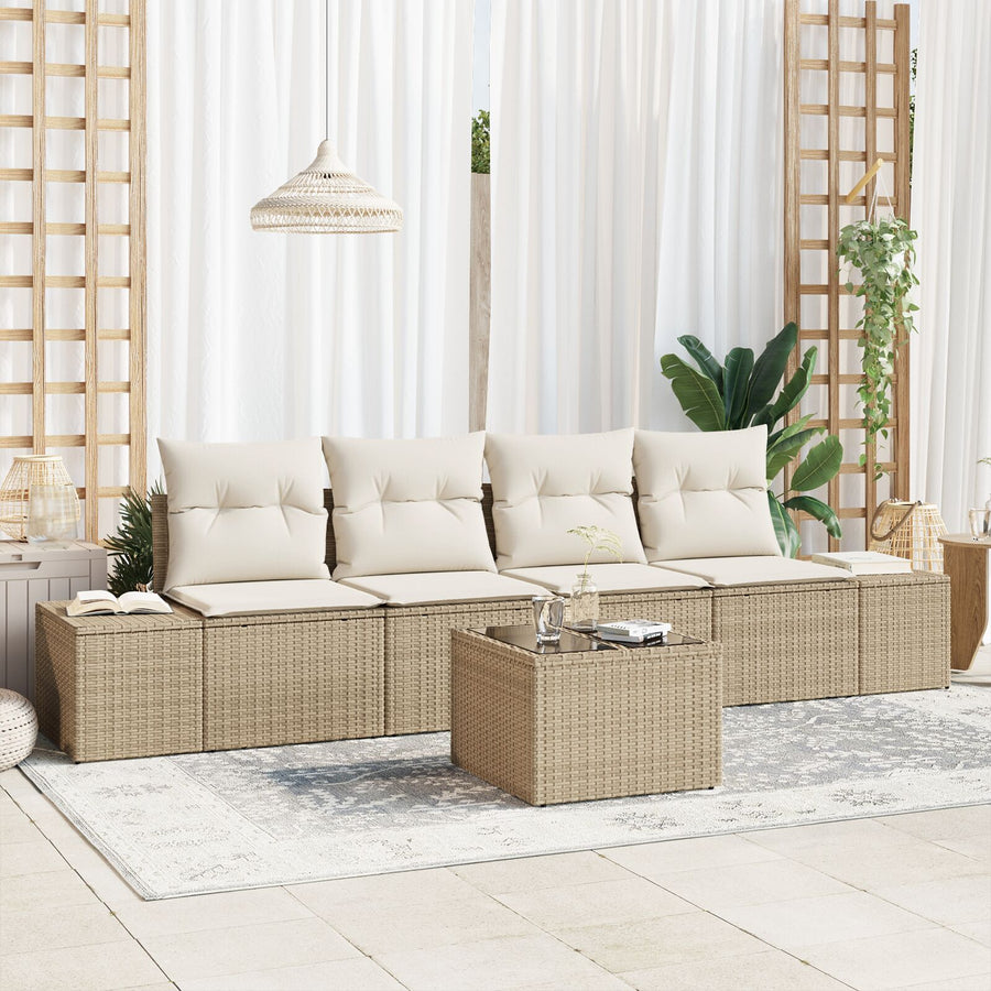 5-Delige Tuinset Met Kussens Beige Poly Rattan