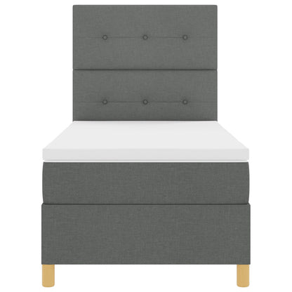 Boxspring Bed Met Matras Donkergrijs Eenpersoons Stof Blauw