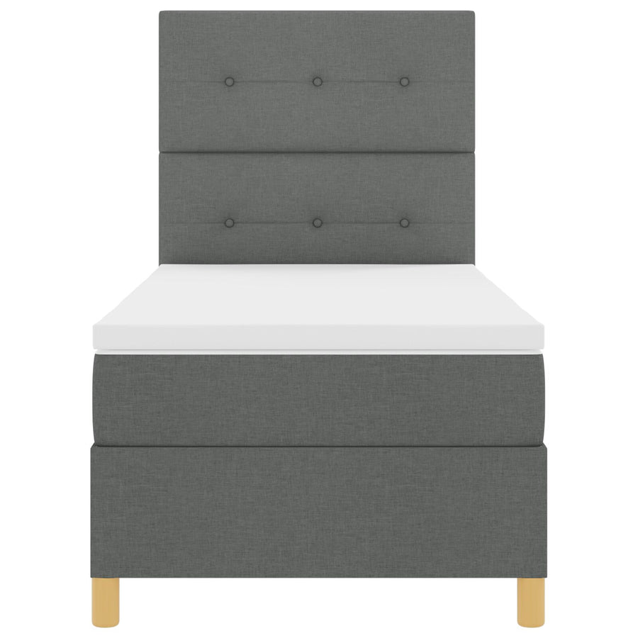 Boxspring Bed Met Matras Donkergrijs Eenpersoons Stof Blauw