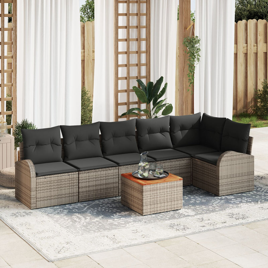 7-Delige Tuin Sofa Set Met Kussens Grijs Poly Rattan Acacia
