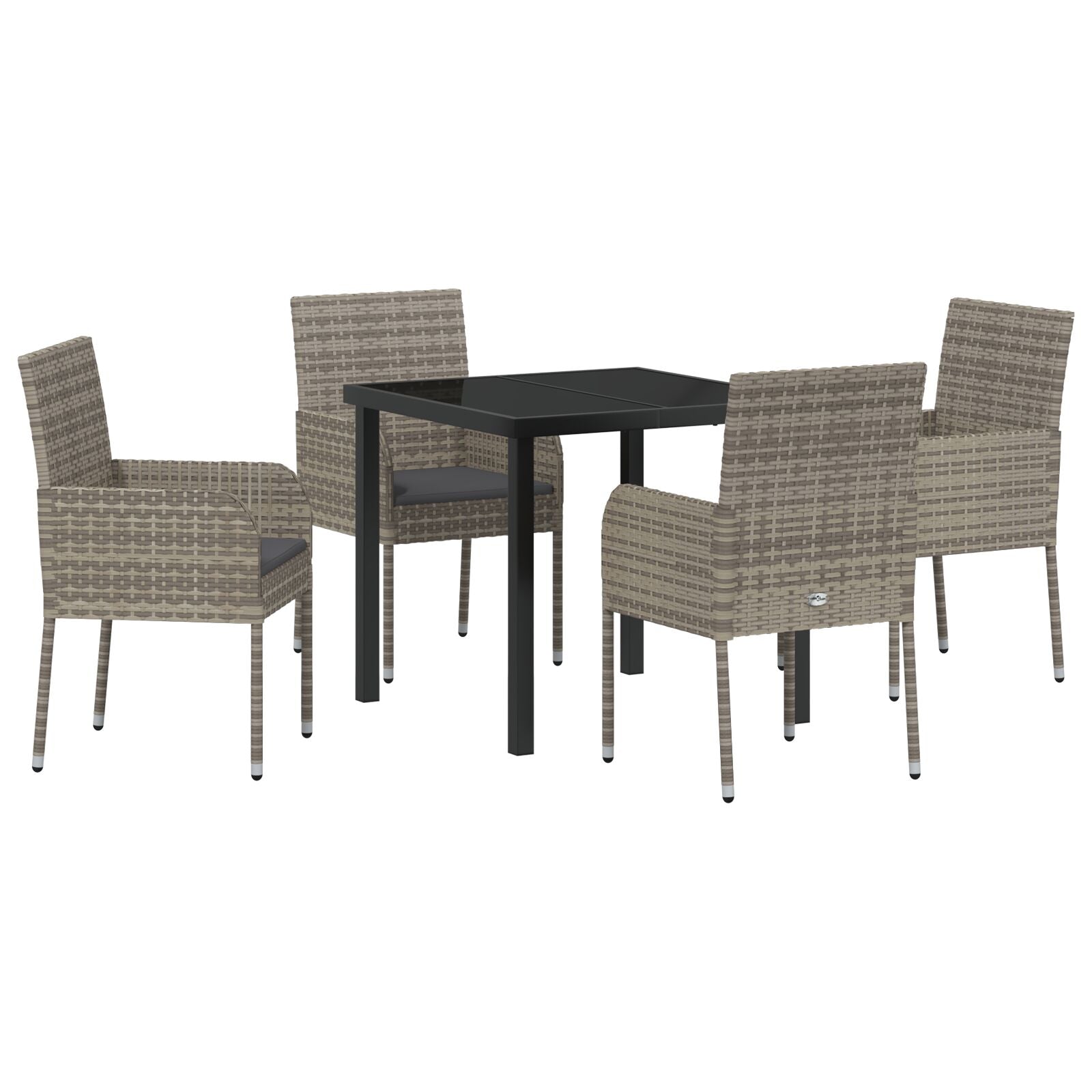 5-Delige Tuin Eetset Met Kussens Grijs Poly Rattan