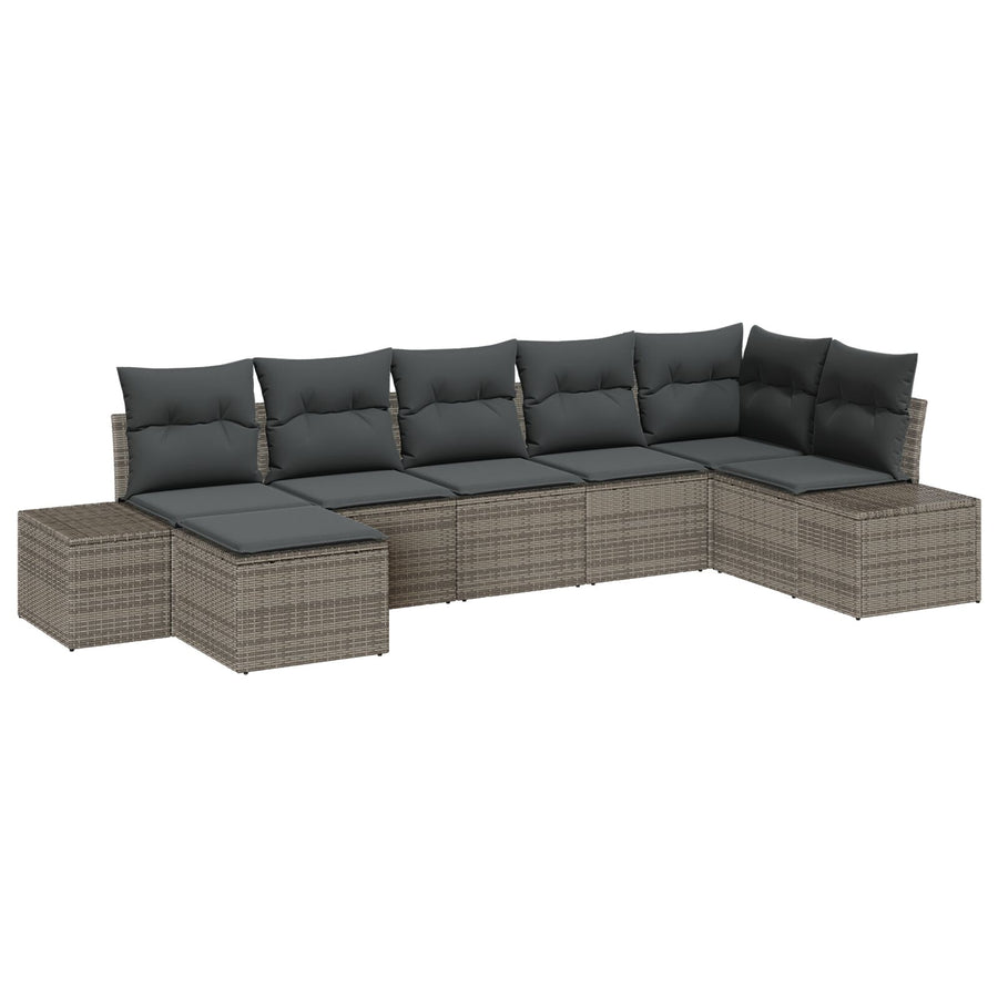 7-Delige Tuinbank Set Met Kussens Grijs Poly Rattan