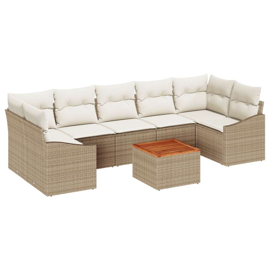 8-Delige Tuinbankset Met Kussens Beige Poly Rattan Acacia