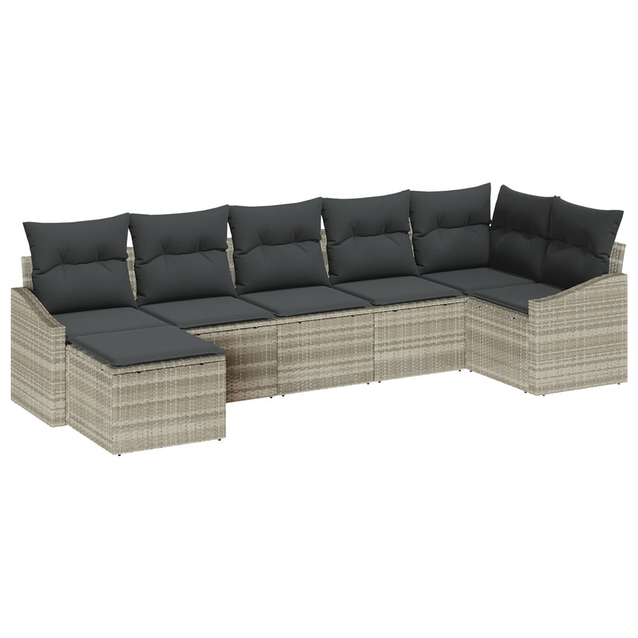 7-Delige Tuinbankset Met Kussens Lichtgrijs Poly Rattan