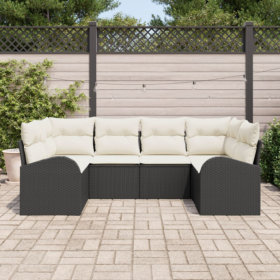 6-Persoons Tuin Sofa Set Met Kussens Zwart Poly Rattan