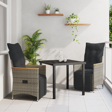 3-Delige Tuin Eetset Met Kussens Grijs Poly Rattan