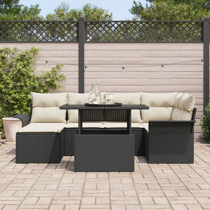 7 Delige Tuin Sofa Set Met Kussens Zwart Poly Rattan