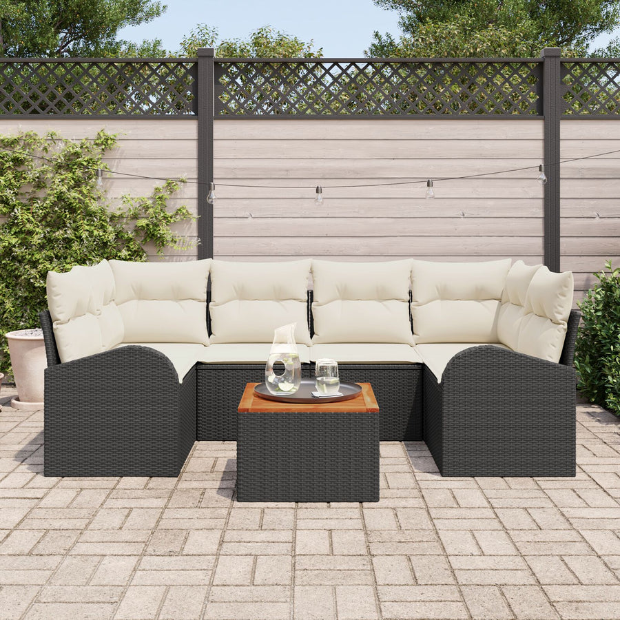 7-Delige Tuin Sofa Set Met Kussens Zwart Poly Riet Acacia