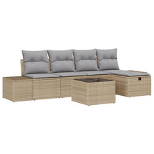 6-Delige Tuinbankset Met Kussens Beige Poly Rattan