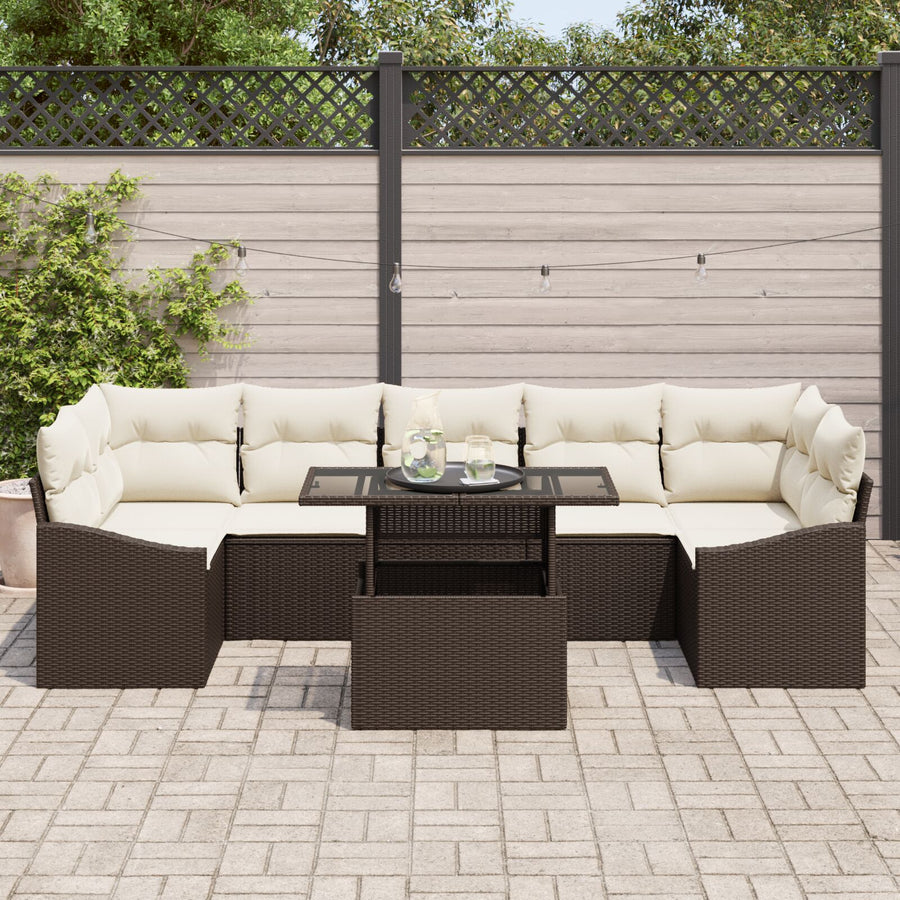 Tuinbankset Set Van 8 Bruin En Crème Rattan En Polyester