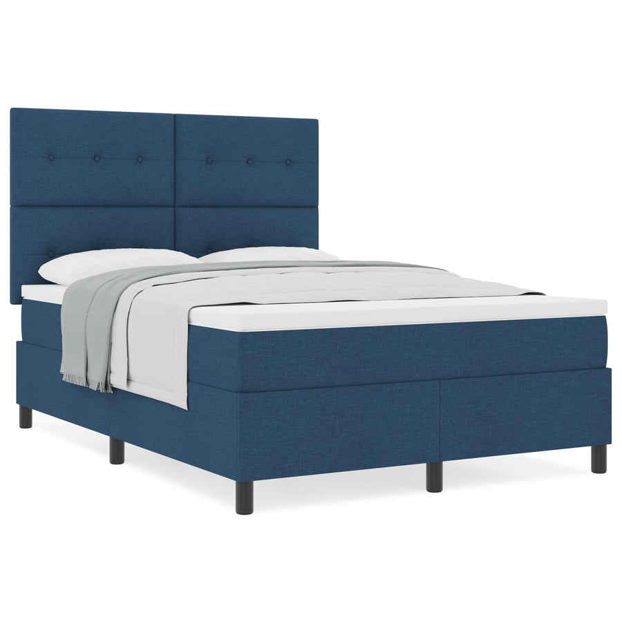 Boxspring Bed Met Matras Stof Blauw 140 x 200 cm Knop gestikt