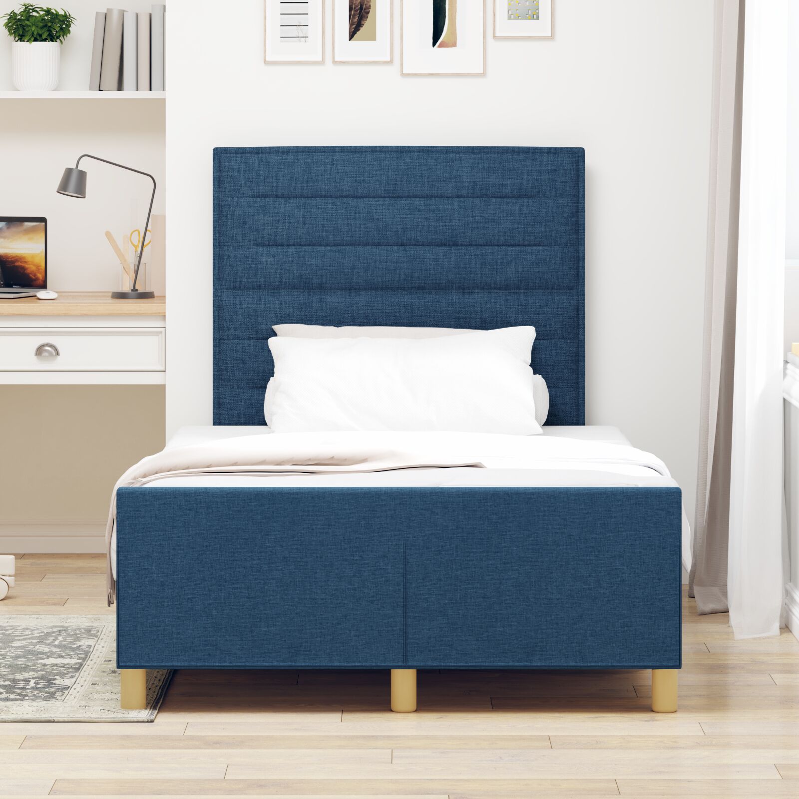 Bedframe Blauw Stof 120 X 190 Cm Bedframe Rechthoekig Modern Crème