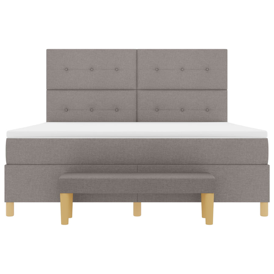 Boxspring Met Matras & Bank Stof Taupe 180 x 200 cm Knopgestikt