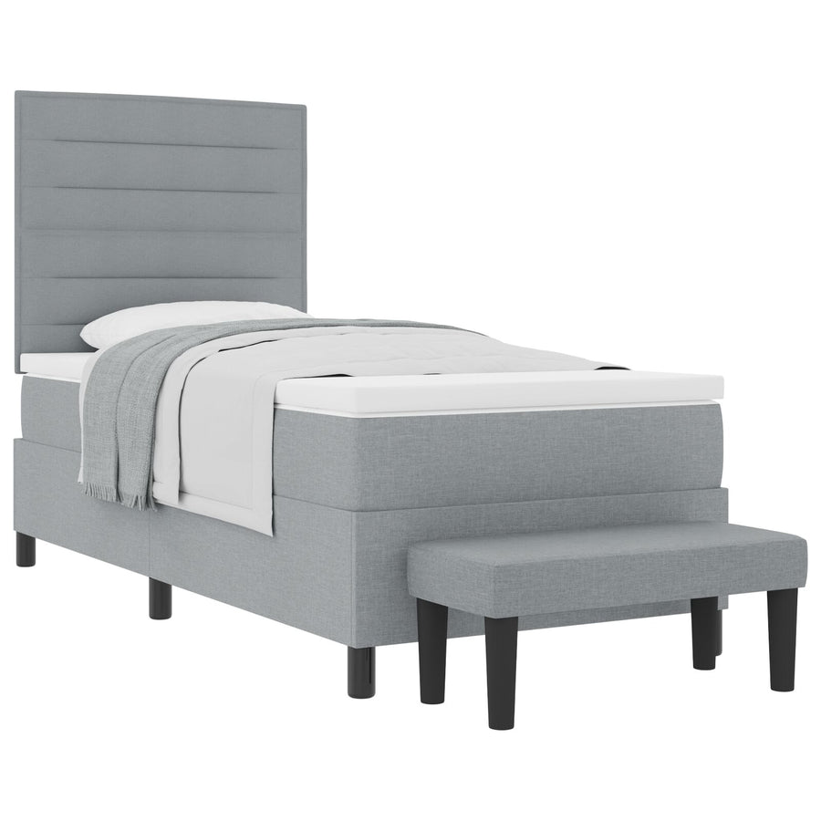 Box Spring Bed Met Matras & Bank Stof Lichtgrijs 100 x 200 cm Lijnen ontwerp