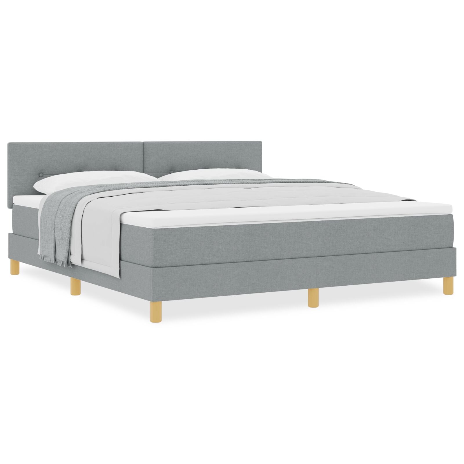 Boxspring Bed Met Matras Stof Lichtgrijs 180 x 200 cm Met knoop gestikt