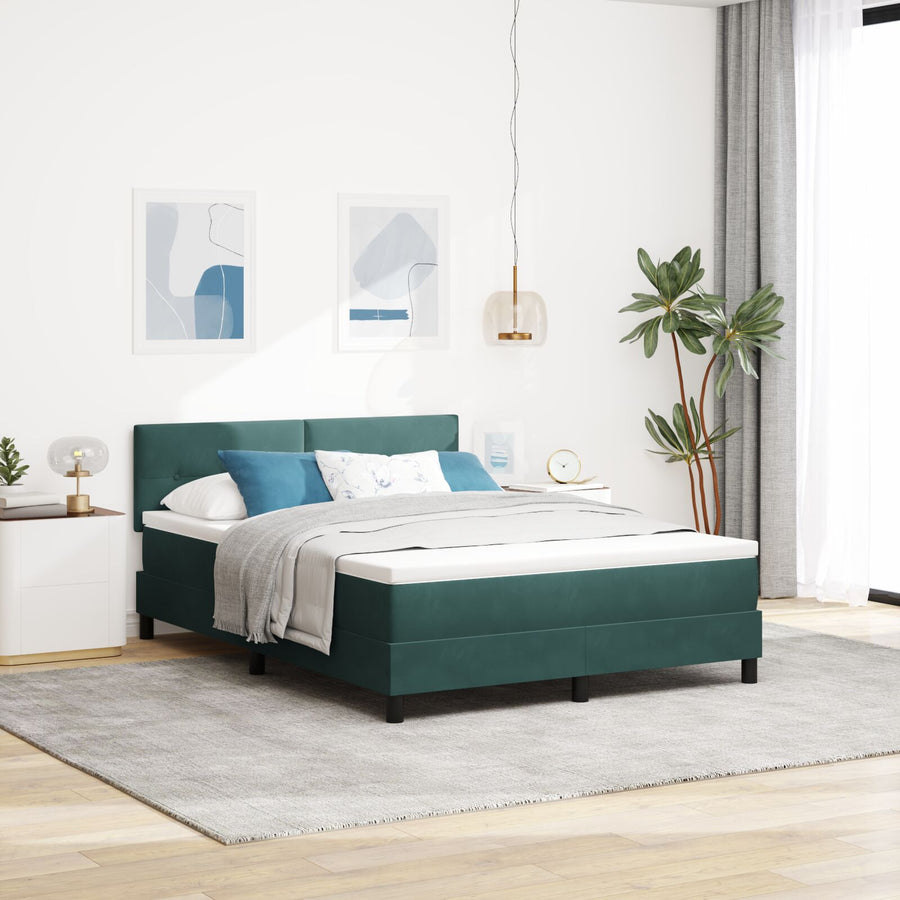 Boxspringbed Met Matras Donkergroen 140X200 Cm Fluweel Blauw