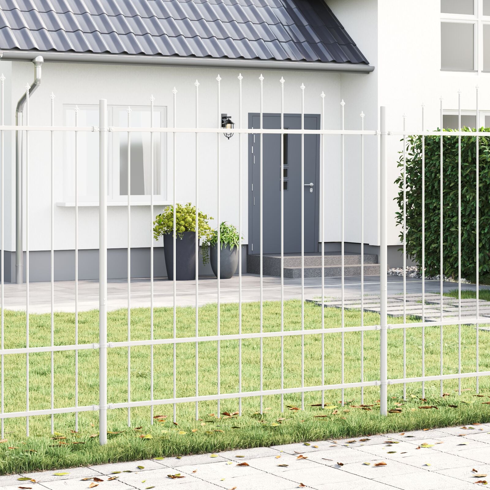 Tuinhek Met Hoedtop 13,6X1,75 M Staal Wit 13.6 m 150-175 cm