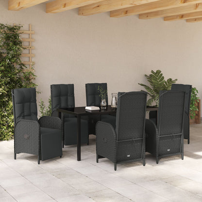 7-Delige Tuin Eetset Met Kussens Zwart Poly Rattan
