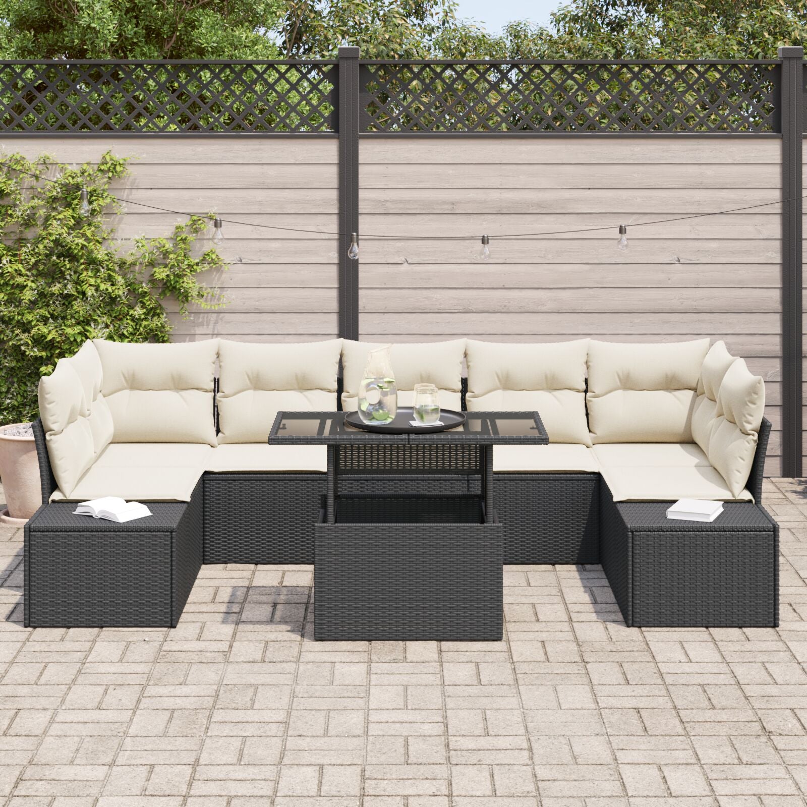 8-Delige Tuin Sofa Set Met Kussens Zwart Poly Rattan
