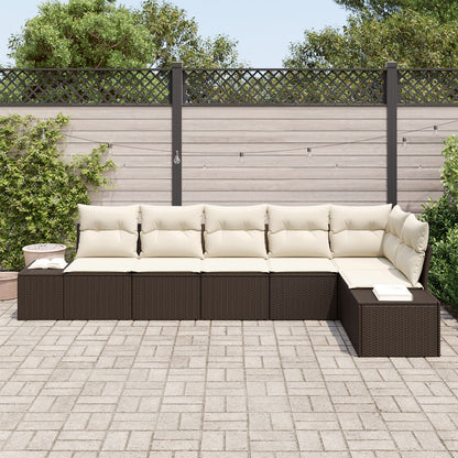 6-Delige Tuinsofa Set Met Kussens Poly Riet Bruin en wit zonder tafel
