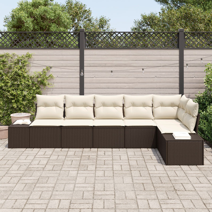 6-Delige Tuinsofa Set Met Kussens Poly Riet Bruin en wit zonder tafel