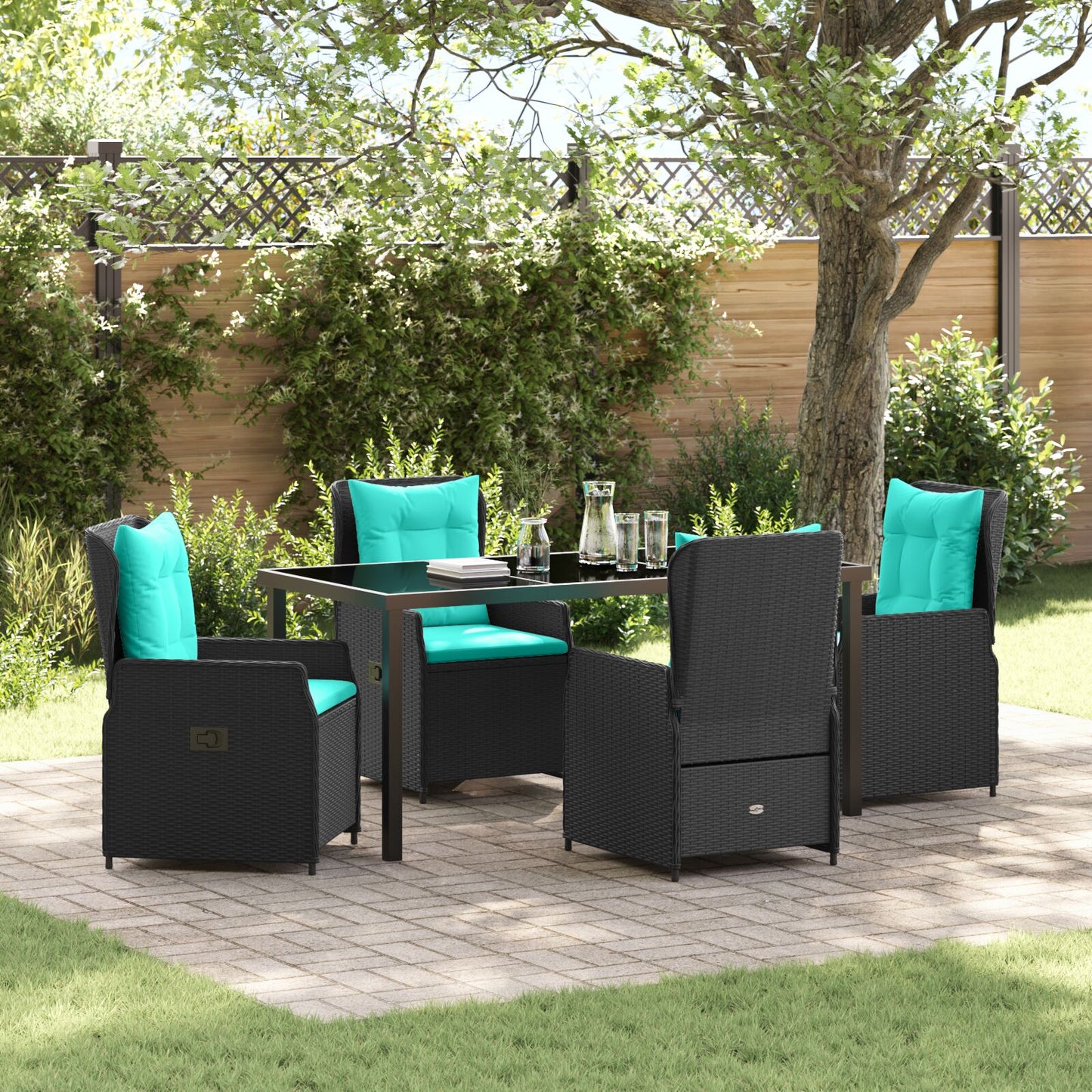 5-Delige Tuin Eetset Zwart Poly Rattan