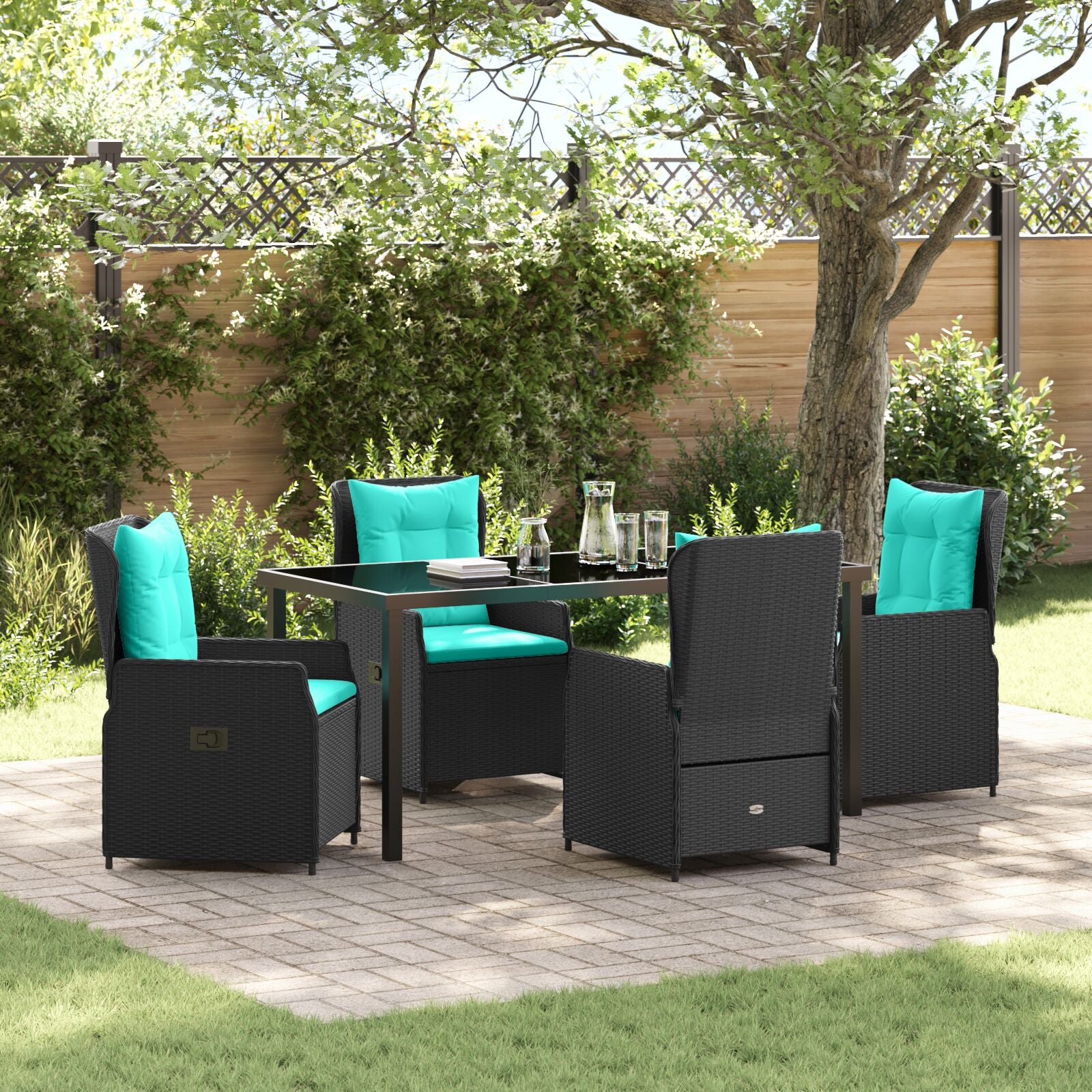 5-Delige Tuin Eetset Zwart Poly Rattan