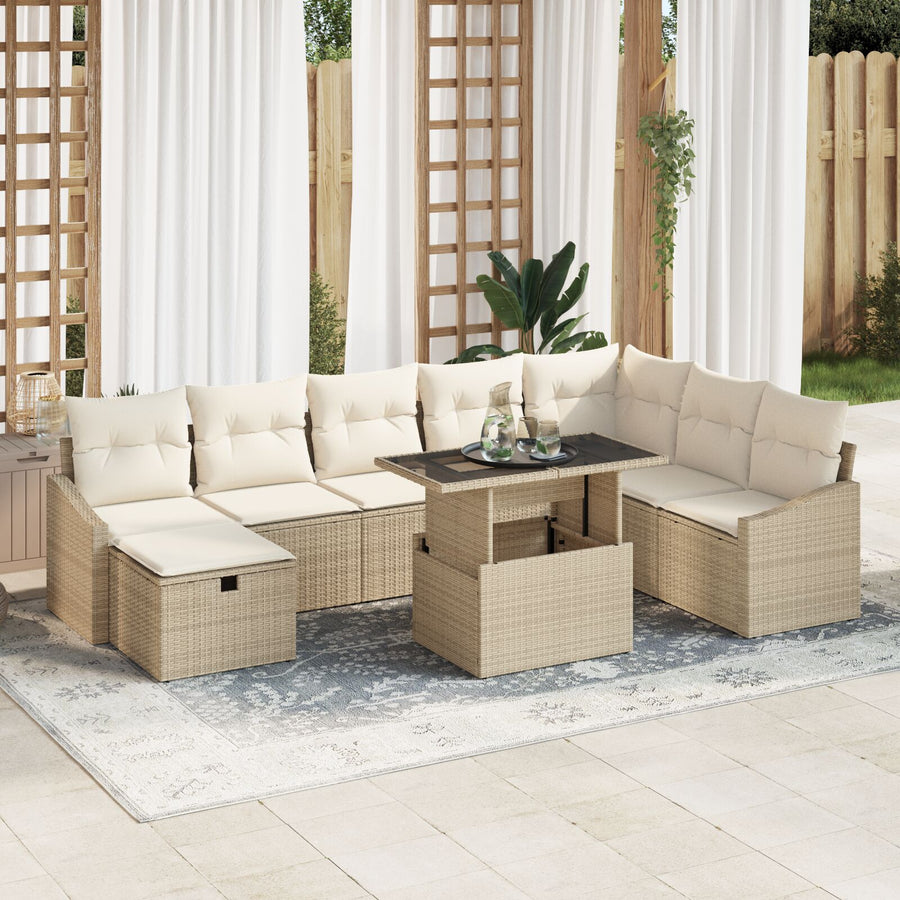 9 Delige Tuin Sofa Set Met Kussens Beige Poly Rattan