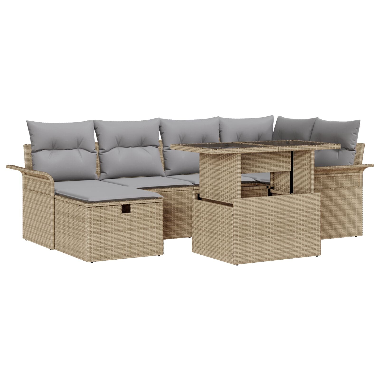 7-Delige Tuinsofa Set Met Kussens Beige Poly Rattan