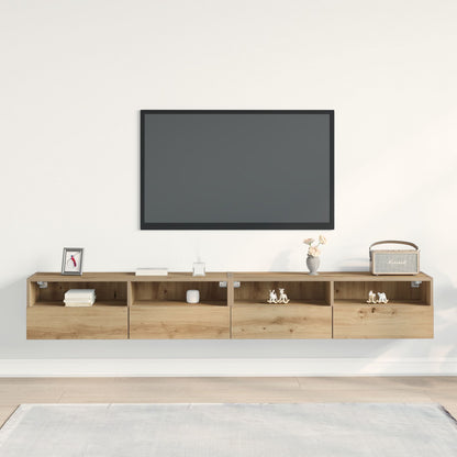 Tv Wandkasten 2 Stuks Bewerkt Hout Artisan eiken