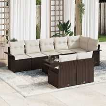 8-Delige Tuinbankset Met Kussens Grijs Poly Rattan Bruin en crème met tafel