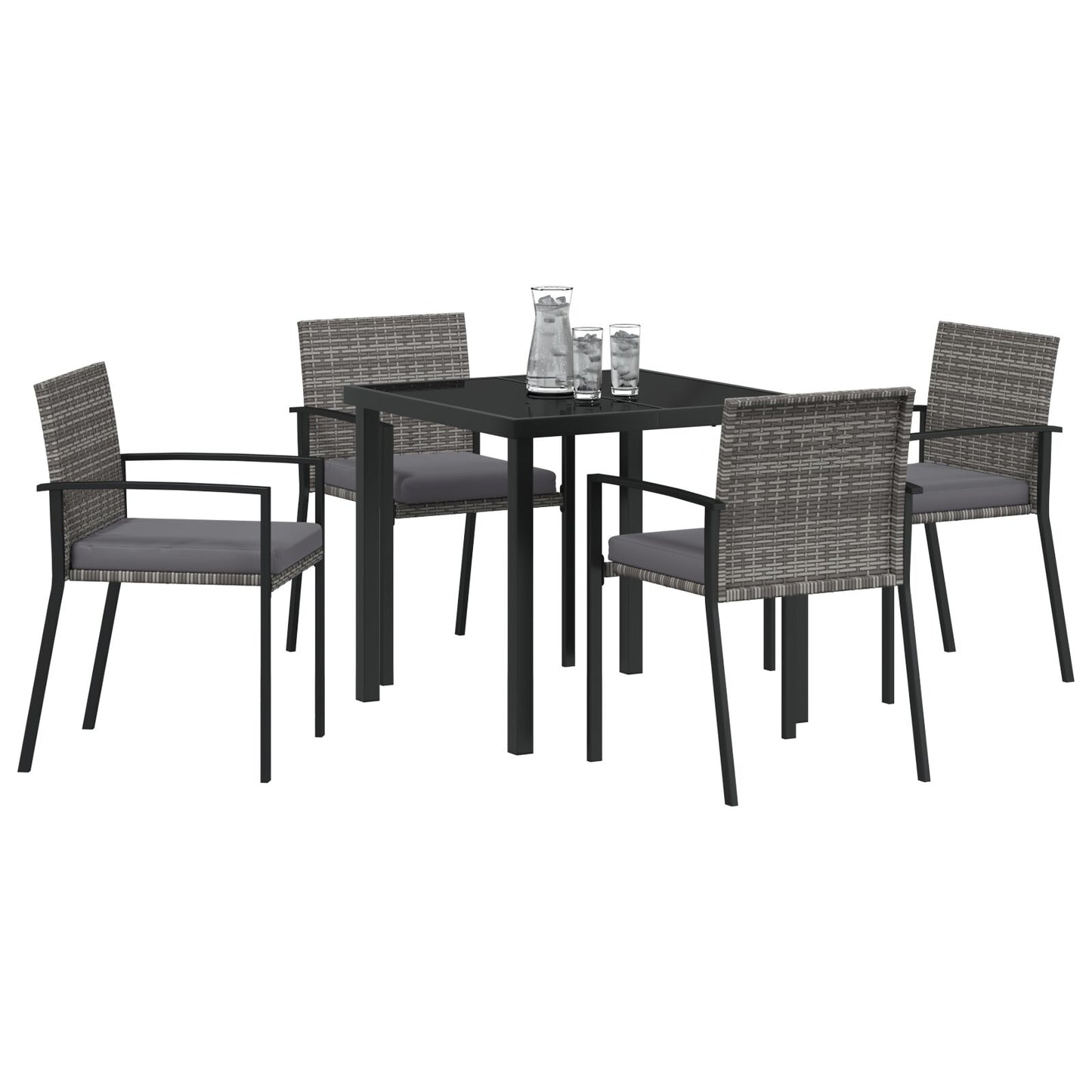 5-Delige Tuin Eetset Grijs Poly Rattan