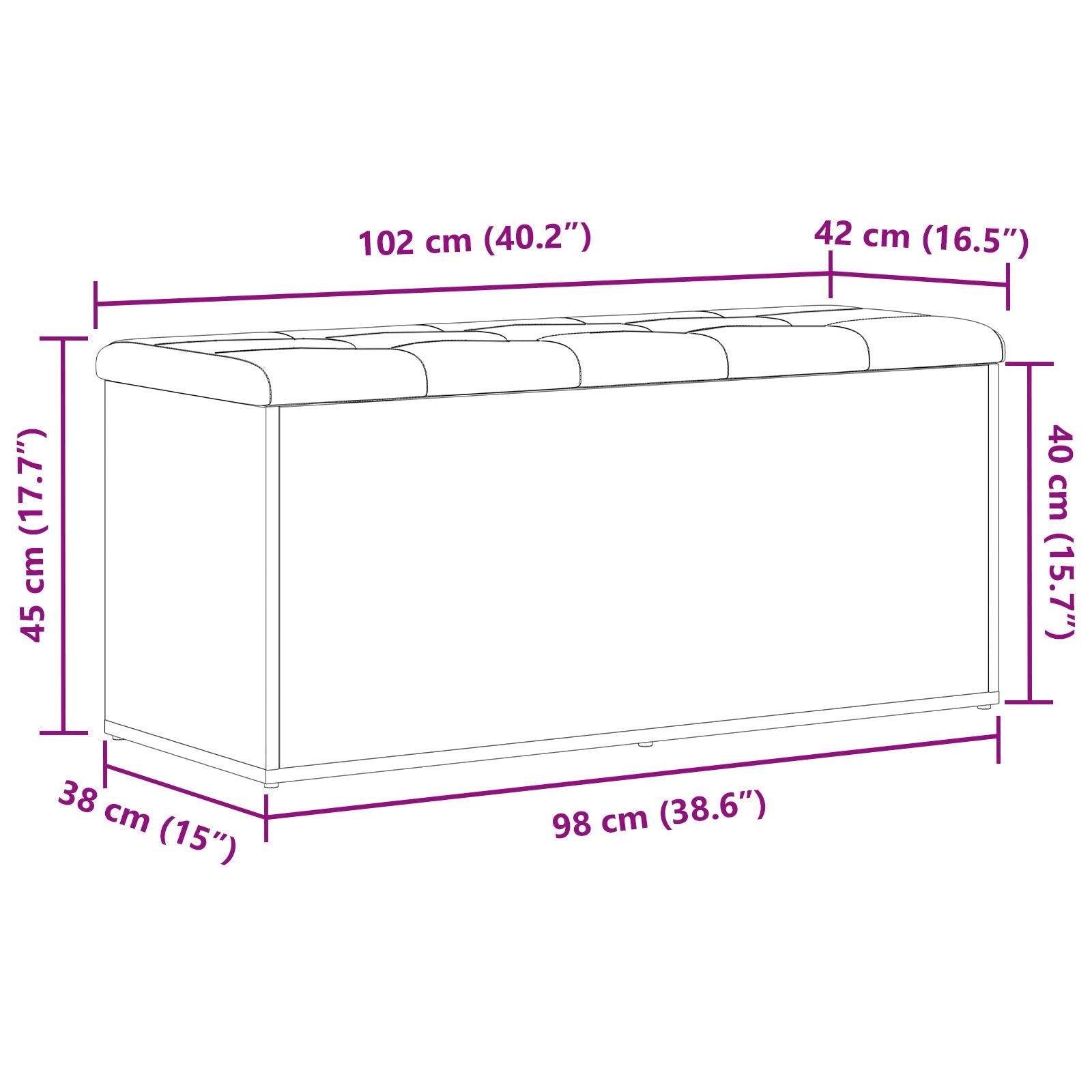 Opslagbank 100X40X45 Cm Gelaagd Hout Zwart eiken 102 x 42 x 45 cm