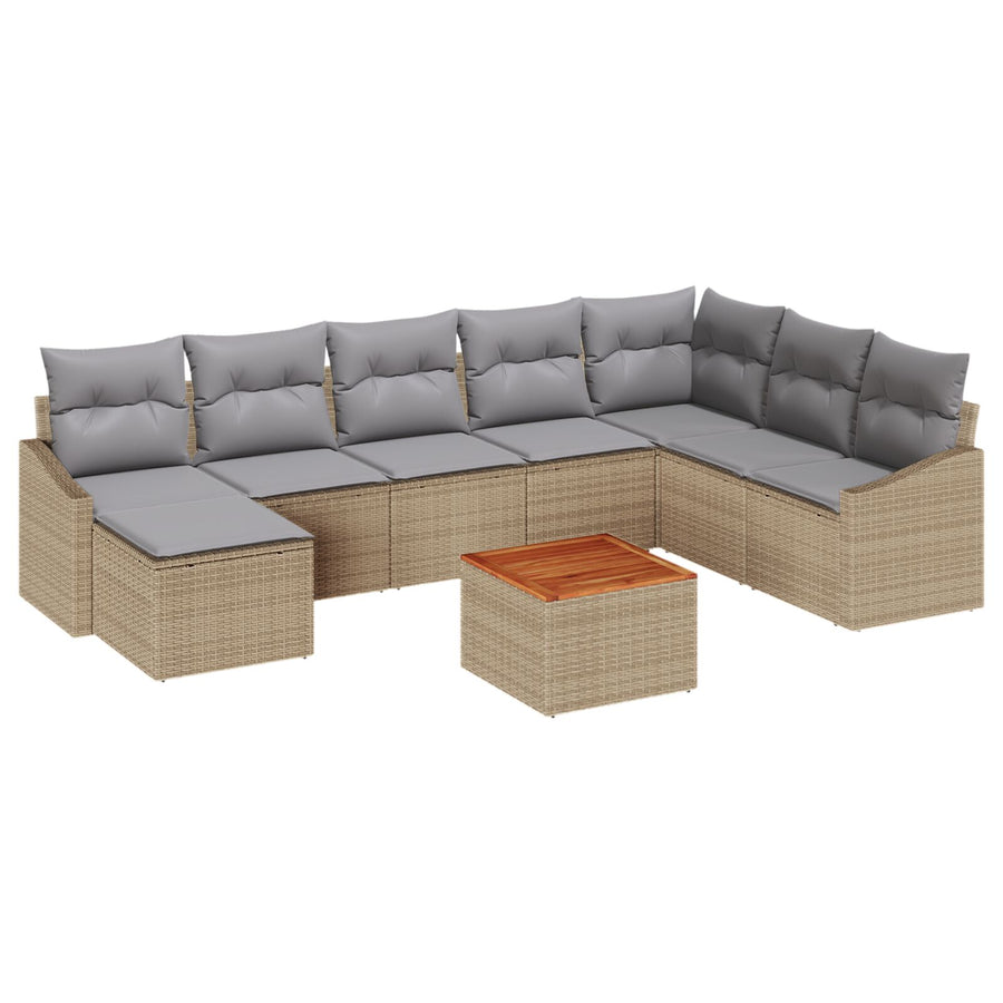 9-Delige Tuin Sofa Set Met Kussens Beige Poly Rattan Acacia
