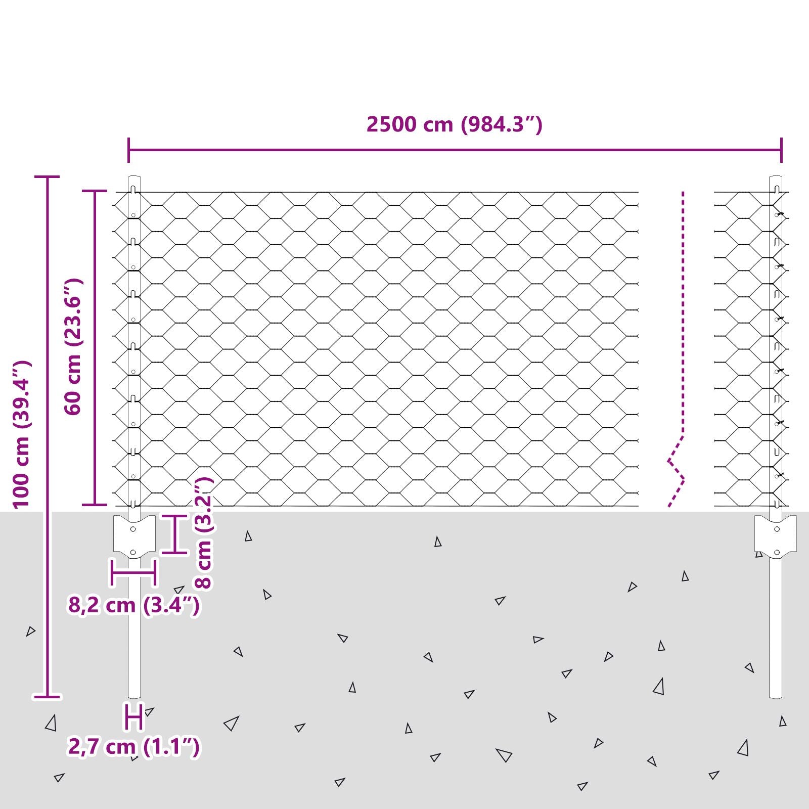 Hekpalen 11 Stuks U-Kanaal Grijs 60 Cm Staal,  Hexagonaal Hek Grijs 0.6X25 M Staal