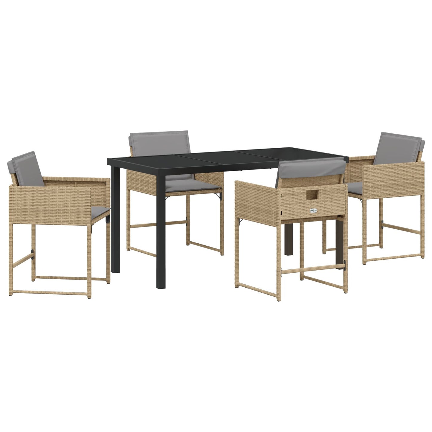 5-Delige Tuin Eettafelset Met Kussens Beige Poly Riet