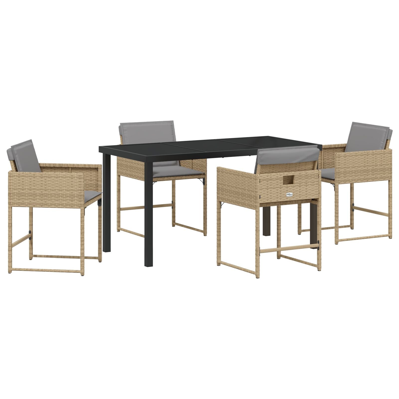 5-Delige Tuin Eettafelset Met Kussens Beige Poly Riet