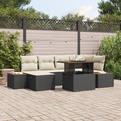 Tuinbank Set Set Van 7 Beige, Zwart Polyester, Pe Rattan, Staal