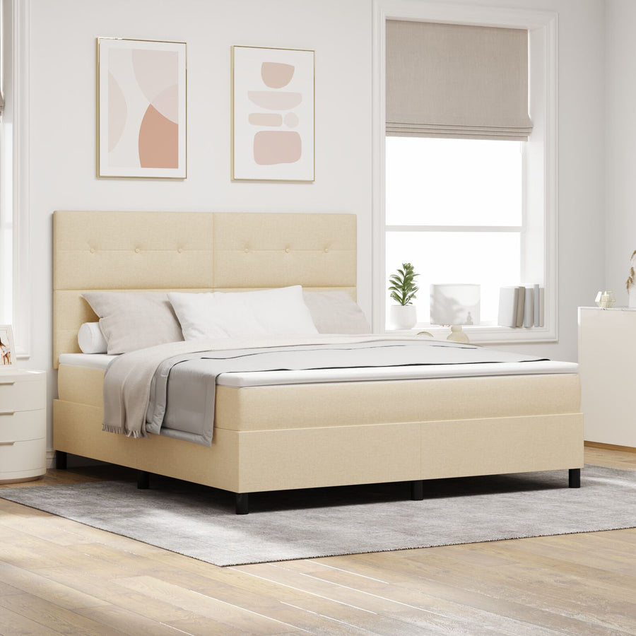 Boxspringbed Met Matras Super King Stof Crème 180 x 200 cm Knop tufted
