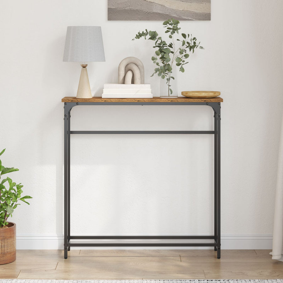 Console Tafel Oude Hout 75X19,5X75 Cm Gefabriceerd Hout En Staal Oud hout