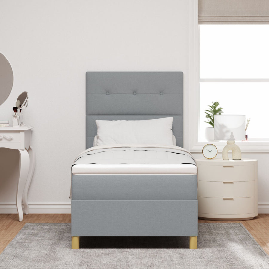 Boxspringbed Met Matras Lichtgrijs Eenpersoons Stof Blauw