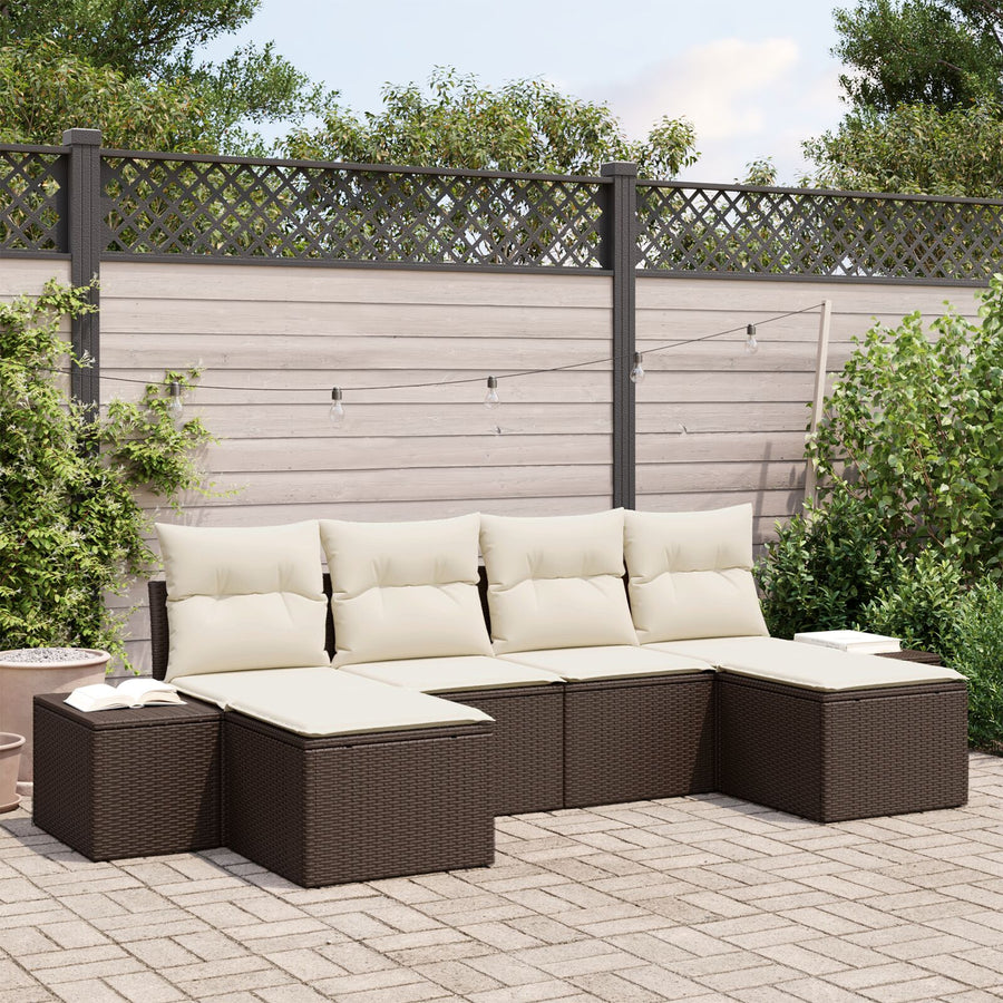 6-Persoons Tuin Sofa Set Met Kussens Bruin Poly Rattan