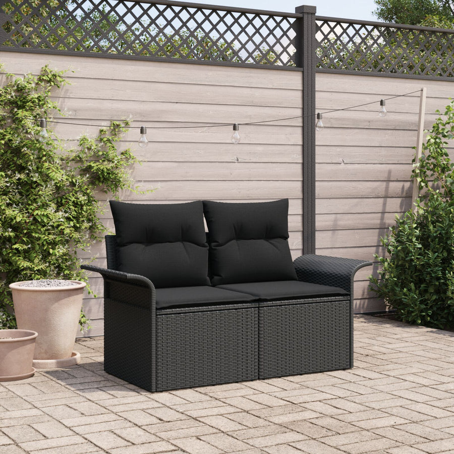 2-Zits Tuin Sofa & Kussens Poly Rattan Zwart met opslag