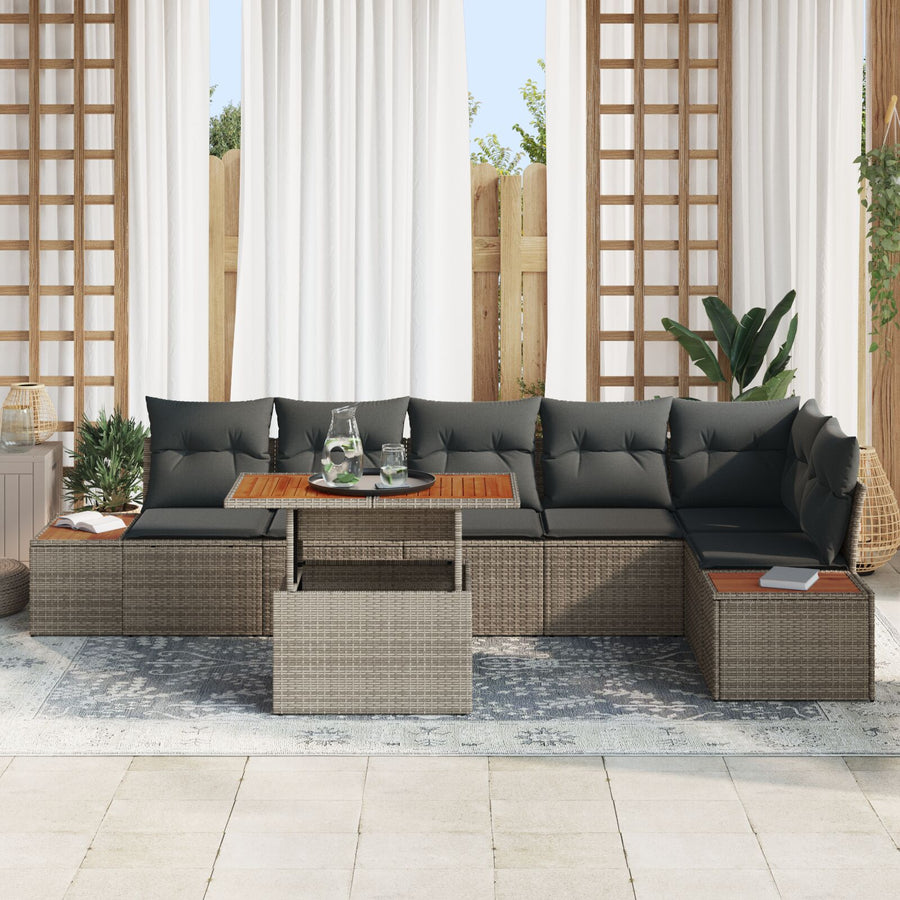Tuin Sofa Set 7-Delige Grijs Poly Rattan Tuin Sofa Rechthoekig