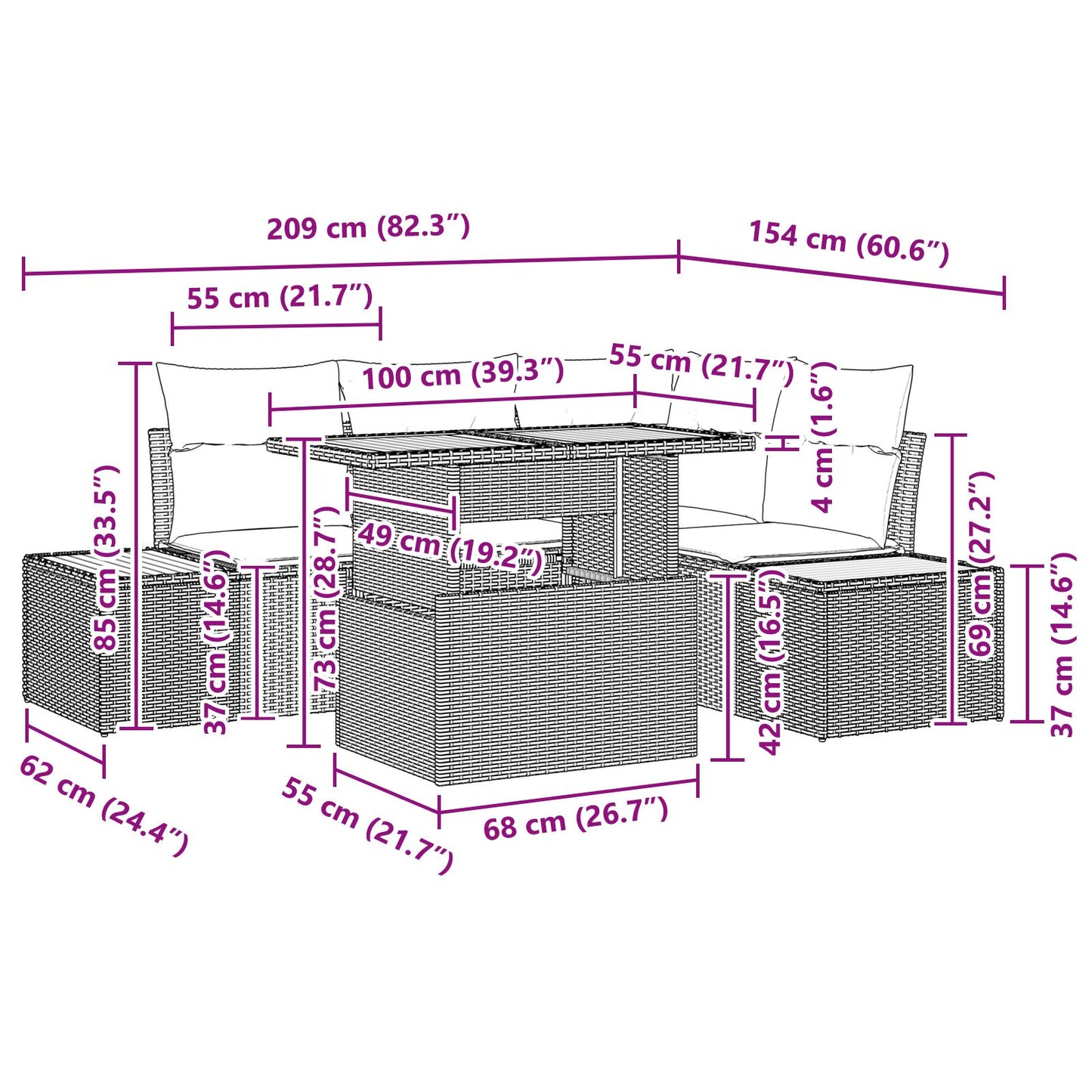 Tuin Sofa Set Set Van 5 Zwart Rattan Tuin Hoekbank Rechthoekig
